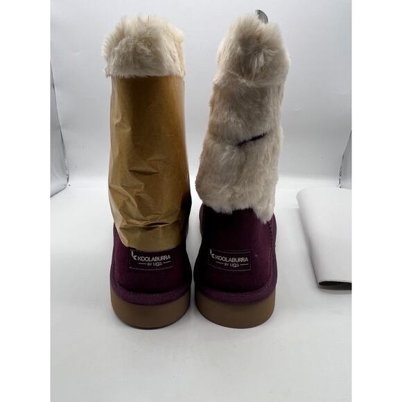 Koolaburra by UGG Suede Faux Fur Short Boots Dezi Plum White Size 10 NIB - Picture 3 of 10